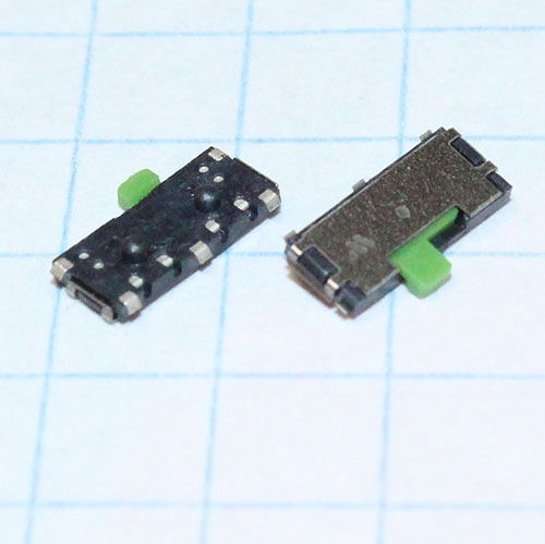 Переключатель движковый (ползунковый) 3pin, SMD 7,0х3,0х1,5мм, Hручки = 1,5мм микро, гориз.